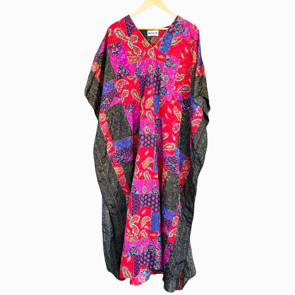 Vintage Winlar Katftan Women's One Size Colorful Satin Feel Boho Hippie Lounge - Picture 1 of 6